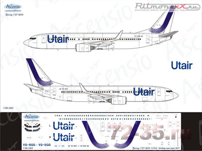Декаль Boeing 737-800 UtAir (new colors 2017)